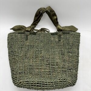 REEF Camo Lined & Olive Green Satin Trim Cornhusk Beach Shoulder BAG Straw TOTE